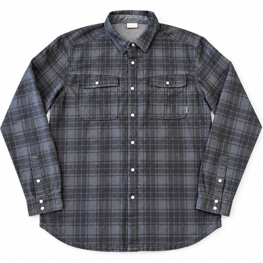 Columbia Mens XL Gray Black Plaid Snap Front Long Sleeve Flannel Shirt
